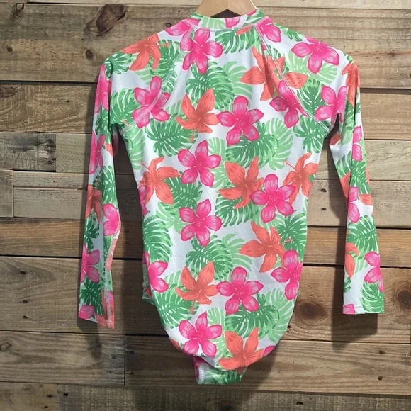 WONDER NATION  Girls 1 pc Pink Floral Hawaiian Print Rash Guard Swim Sui - Picture 5 of 6